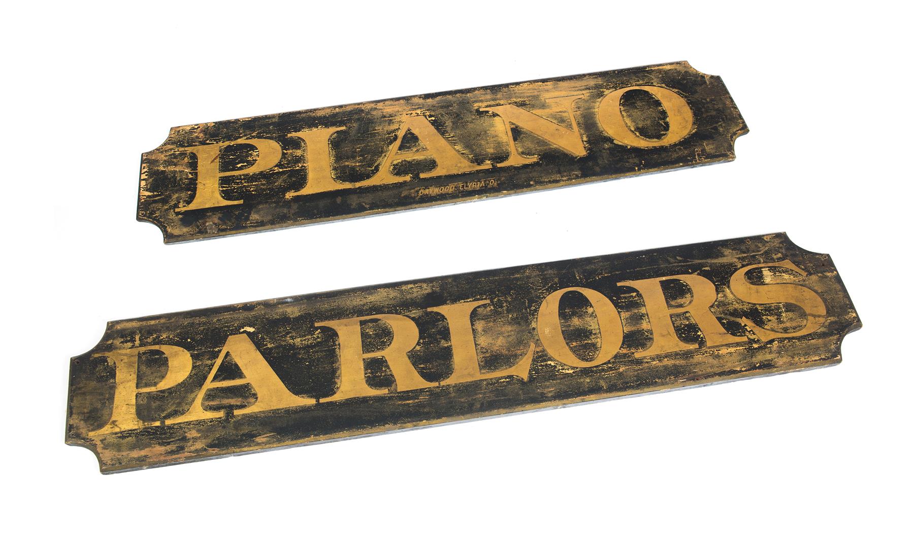 Appraisal: TWO PAINTED SIGNS Late th century Sand painted single sided