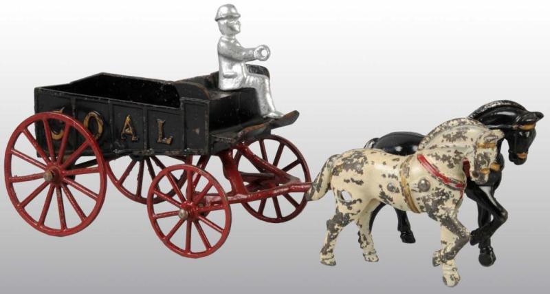 Appraisal: Cast Iron Two Horse-Drawn Coal Wagon Toy Description Black and