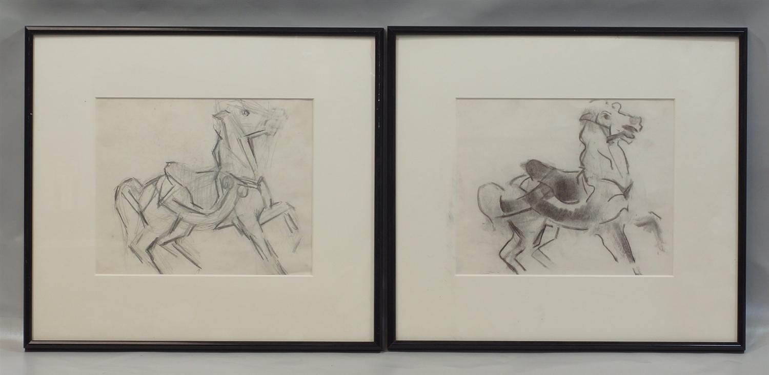 Appraisal: Tom Bostelle American PA - charcoal on paper Carousel Horses