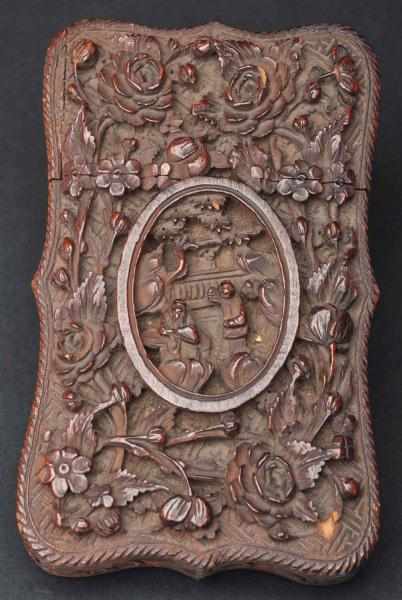 Appraisal: Victorian Calling Card Case Highly carved wood with floral and