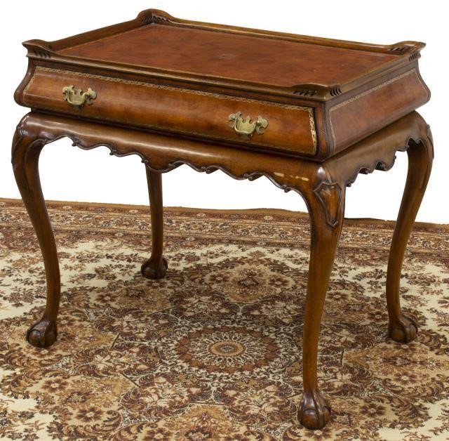 Appraisal: Chippendale style leather-clad and mahogany tea table Maitland-Smith late th