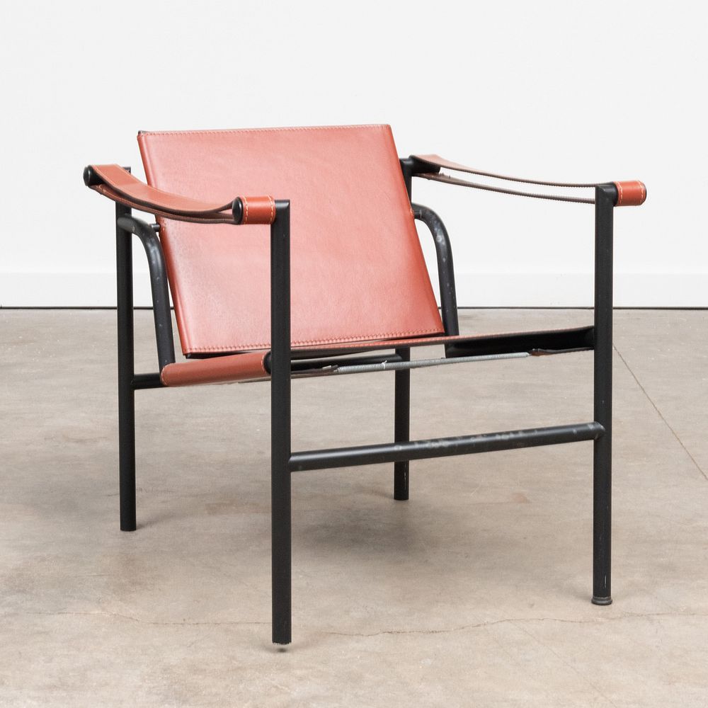 Appraisal: Le Corbusier Chrome and Leather Basculant Sling 'LC ' Chair