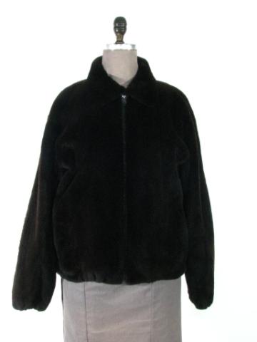 Appraisal: Brown Sheared Mink Jacket w Wing Collar Zipper Elastic Cuffs