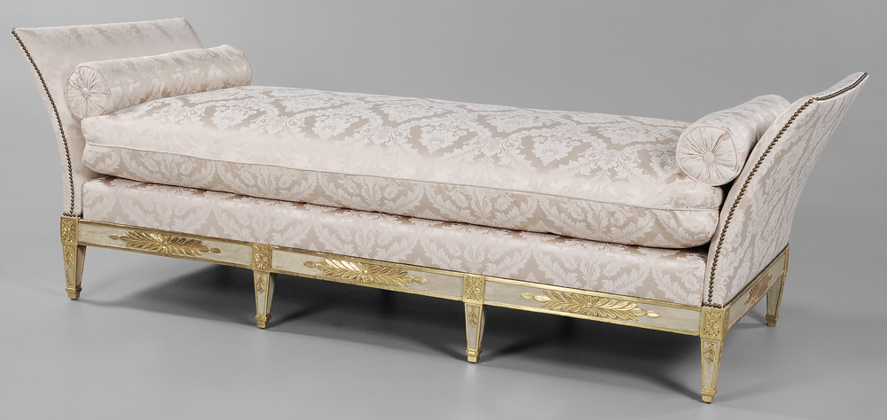 Appraisal: Louis XVI Style Painted and Parcel Gilt Daybed modern upholstered