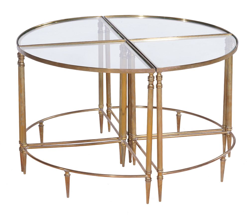 Appraisal: Circular Brass Glass Part Low Tables Brass and glass low