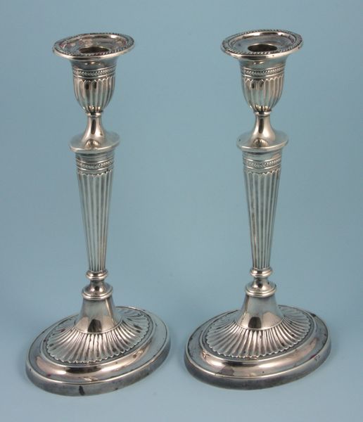 Appraisal: Pair of early th Century Sheffield plate candlesticks h good