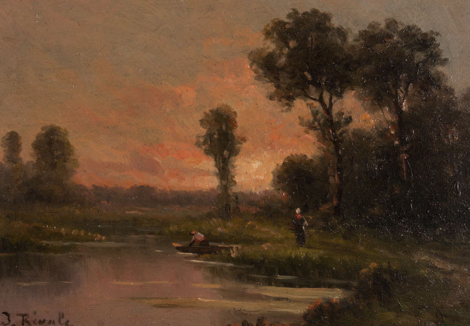 Appraisal: J Rivale Landscape at Sunset oil on panel Early th