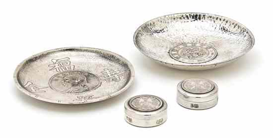 Appraisal: A Group of Japanese Silver Coin Inset Articles comprising two