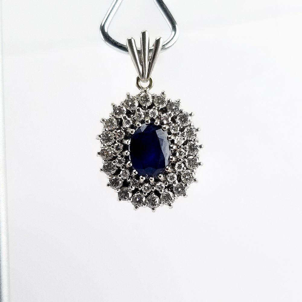 Appraisal: K White Gold Sapphire Diamond Pendant K White Gold Sapphire