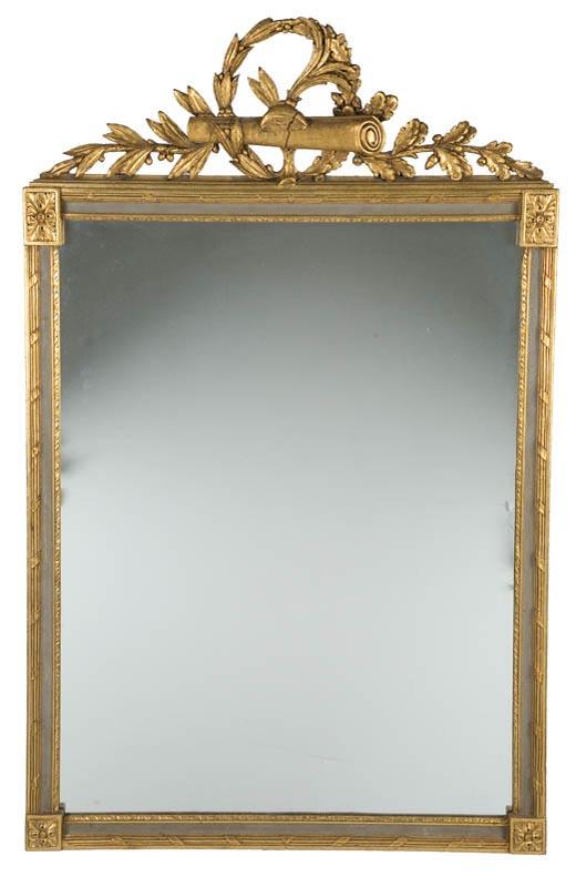 Appraisal: DIRECTOIRE-STYLE WALL MIRROR Twentieth century hardwood gesso Carved gilt mirror