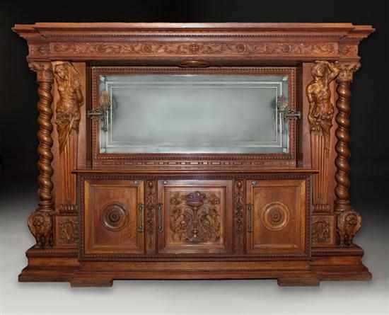 Appraisal: Renaissance Revival carved walnut and etched frosted glass door breakfront