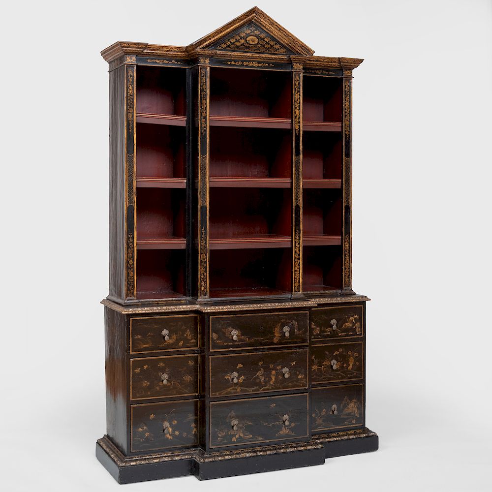 Appraisal: Early George III Japanned Small Breakfront Cabinet In two parts