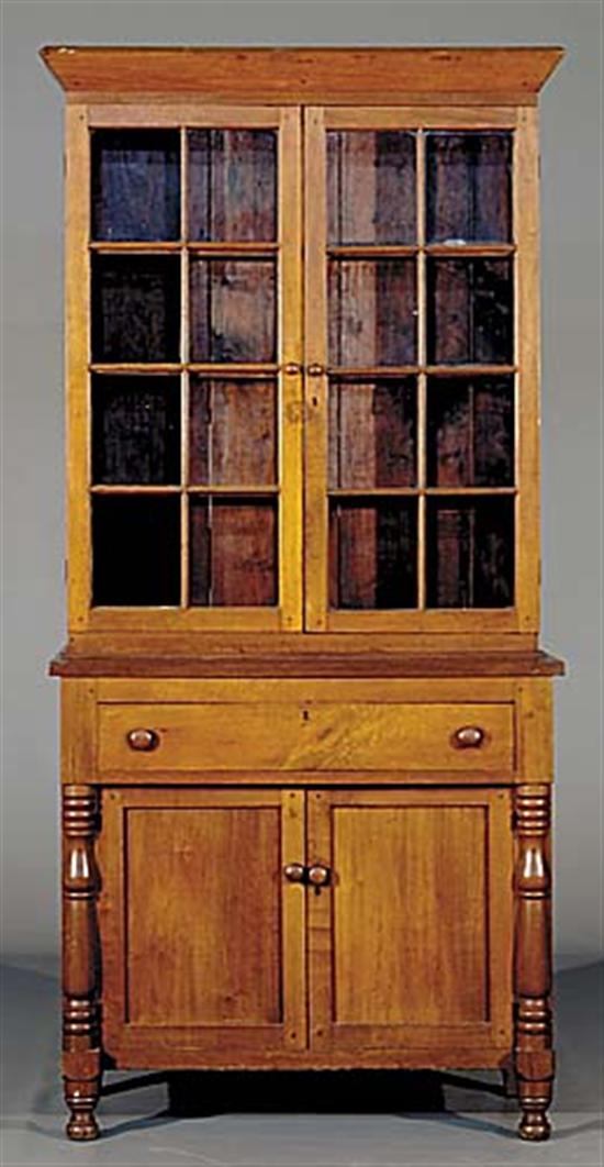 Appraisal: Virginia walnut and pine bookcase cabinet circa - flat pediment