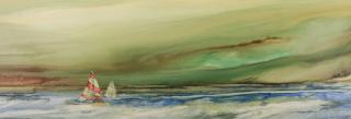 Appraisal: David Curtis Baker - Coastal Watercolor with sailboats Sight Size