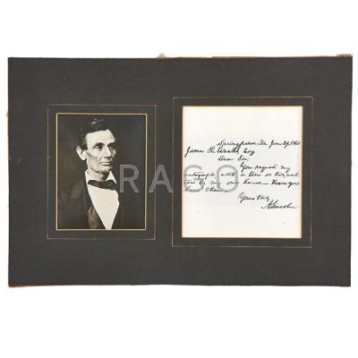 Appraisal: ABRAHAM LINCOLN AUTOGRAPHED LETTER Letter dated June Springfield Illinois to