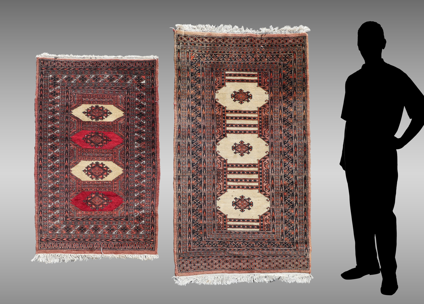 Appraisal: TWO PAKISTANI TURKOMAN DESIGN HK WOOL RUGS ' '' X