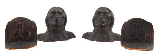 Appraisal: Two pairs of American Indian themed bronzed bookends pair figural