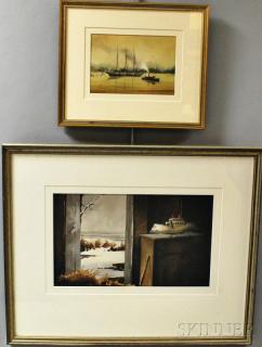 Appraisal: Two Framed Robert Spring Maine th Century Watercolors Golden Dawn