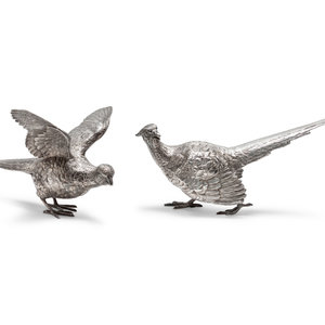 Appraisal: A Pair of English Silver Pheasant Table Ornaments Edward Barnard