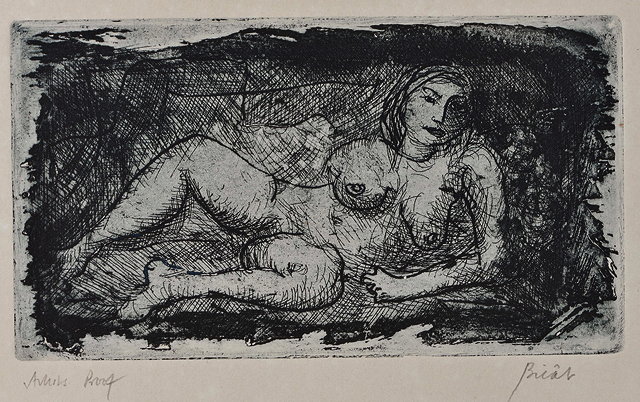 Appraisal: ANDRE BICAT - A reclining nude etching artists's proof pencil