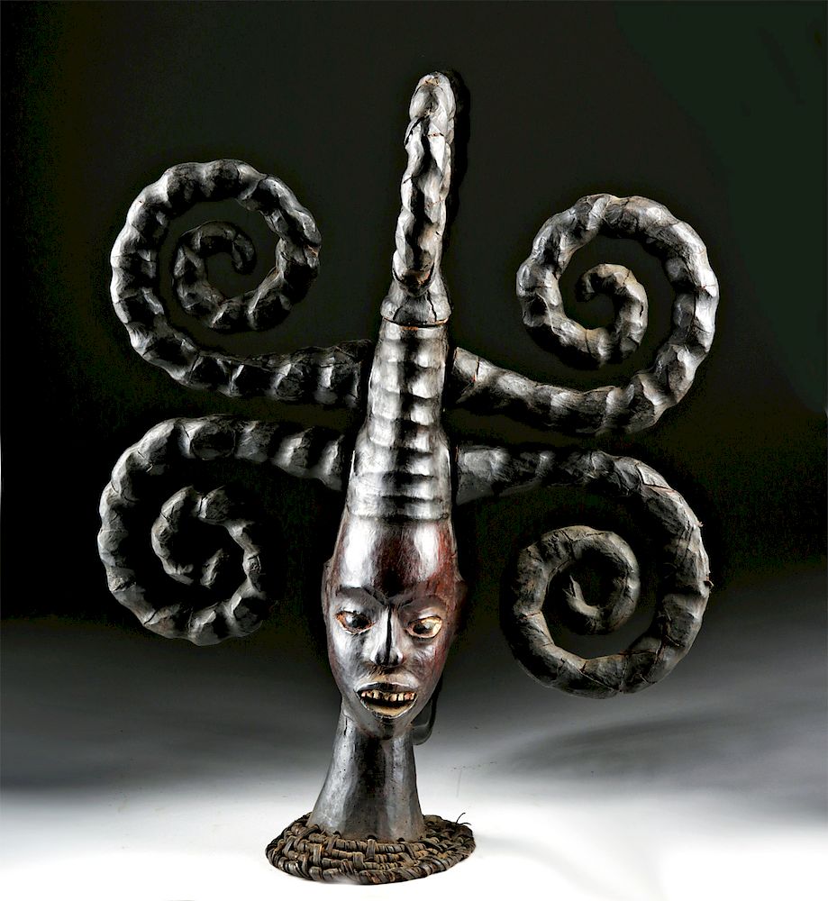 Appraisal: th C African Ekoi Wood Ntoon Headdress West Africa Nigeria