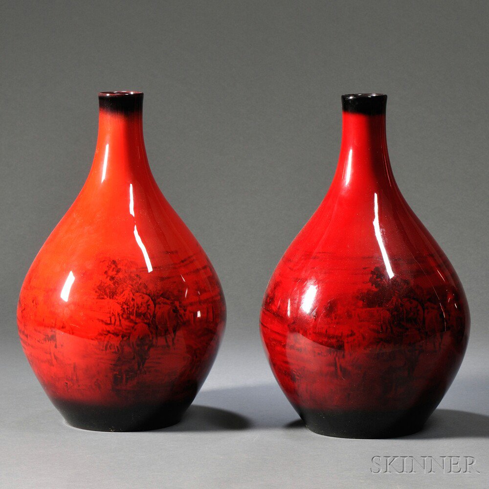 Appraisal: Two Royal Doulton Flambe Landscape Vases England th century of