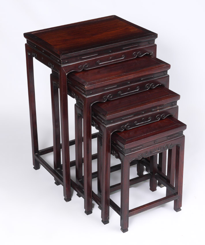 Appraisal: CHINESE CARVED ROSEWOOD NEST OF TABLES graduating nest of stacking