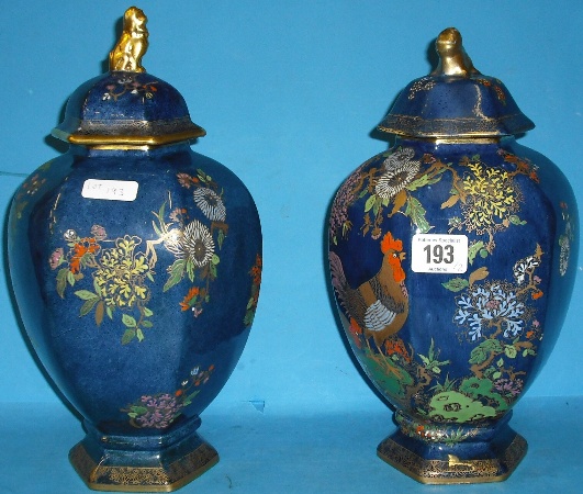 Appraisal: Pair Carltonware Vases Covers decorated with Cockerels Flowers height cm