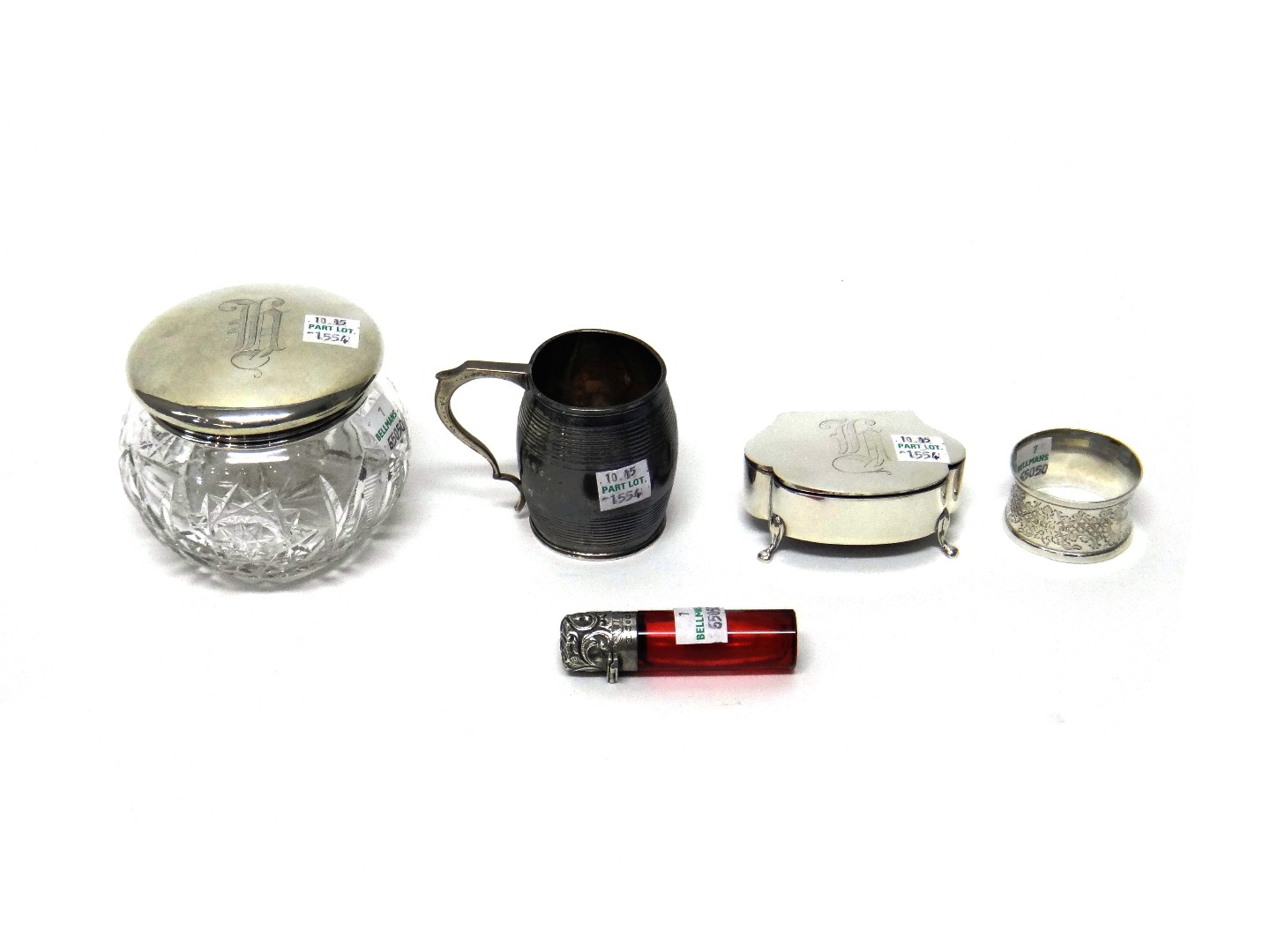 Appraisal: Silver and silver mounted wares comprising a barrel shaped christening