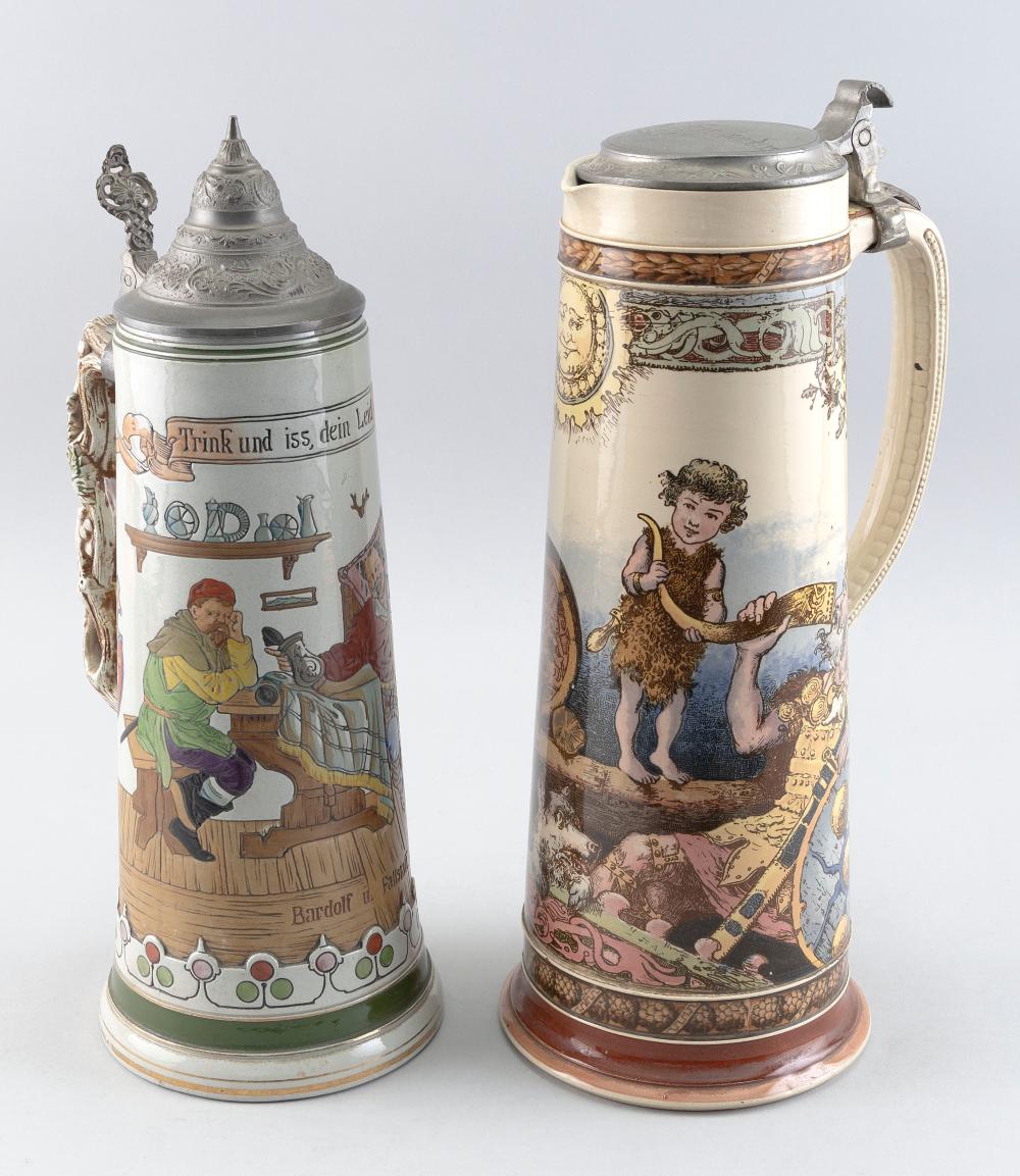 Appraisal: TWO GERMAN BEER STEINS EARLY TH CENTURY HEIGHTS APPROX TWO