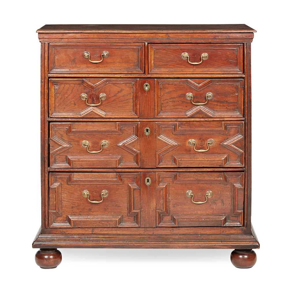 Appraisal: CHARLES II OAK CHEST OF DRAWERS TH CENTURY with two