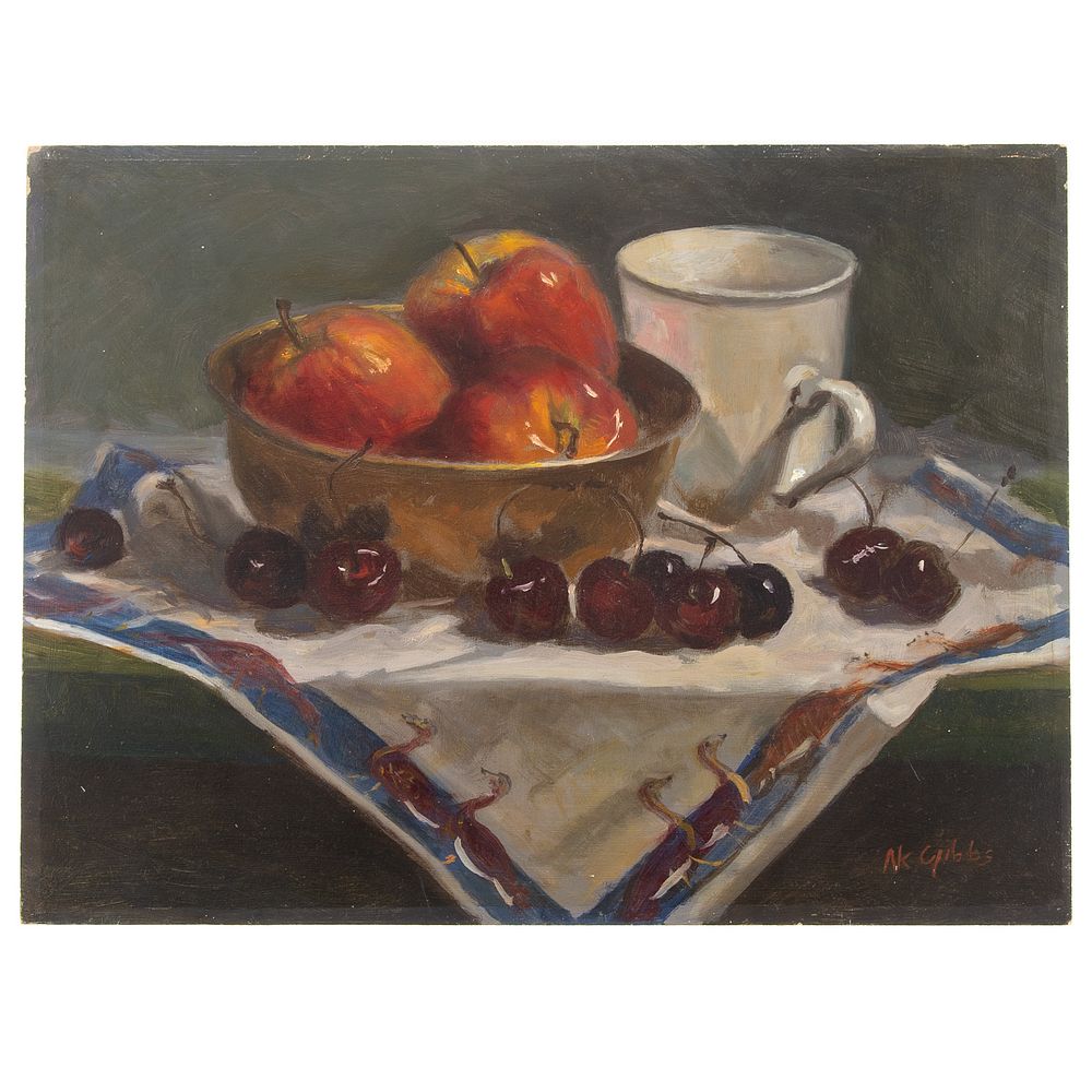 Appraisal: Nathaniel K Gibbs Still Life with Cherries oil American -