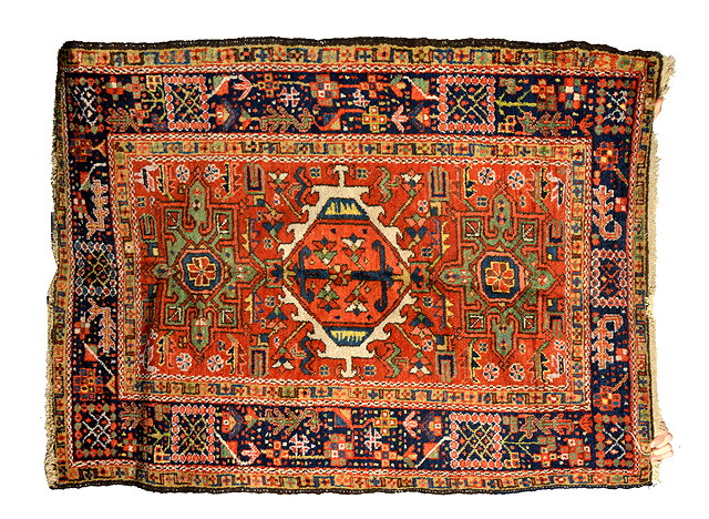 Appraisal: AN OLD HERIZ BRICK GROUND RUG with geometric designs to