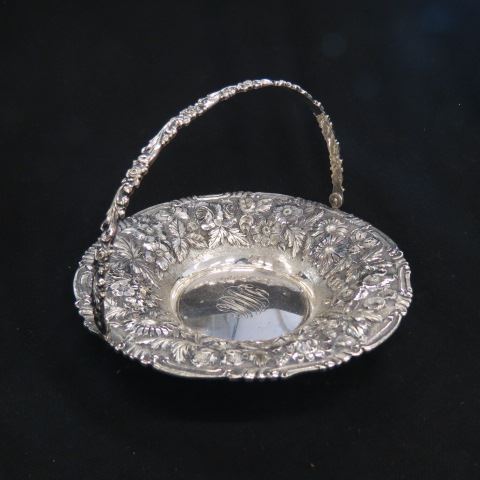 Appraisal: Jenkins Jenkins Sterling Repousse Basket superb floral swing handle diameter