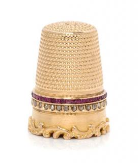 Appraisal: A Continental -Karat Yellow Gold and Gem Thimble the knurled