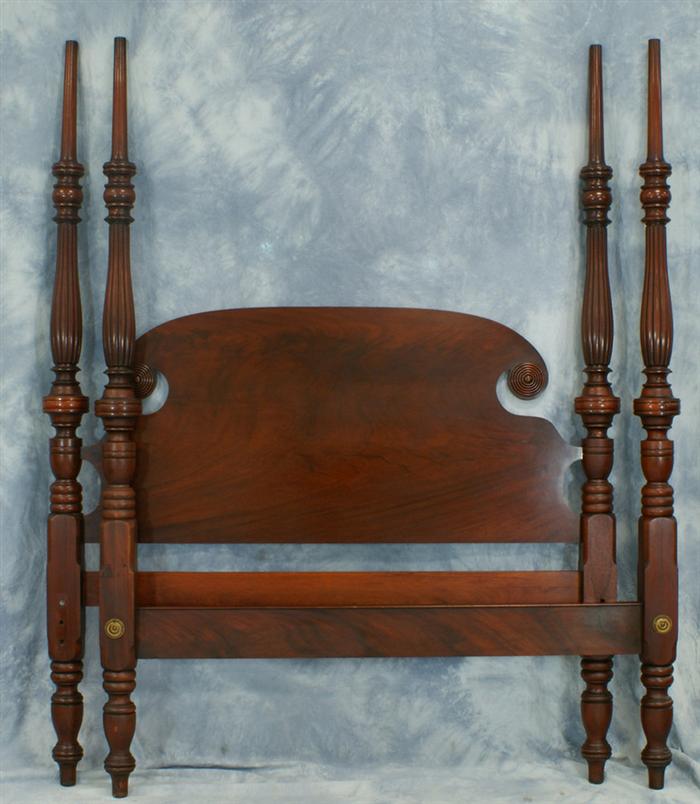 Appraisal: Mahogany post canopy bed fluted posts flat canopy scrolled headboard