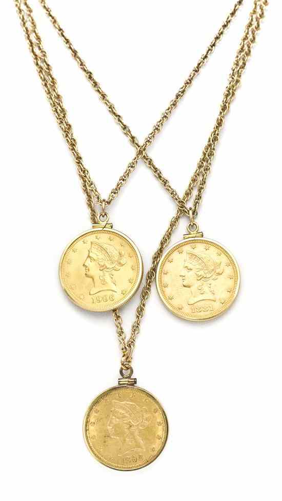 Appraisal: A Set Of Three U S Gold Coin Necklaces consisting