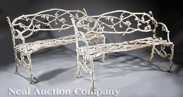 Appraisal: A Pair of American Cast Iron Twig Pattern Garden Benches