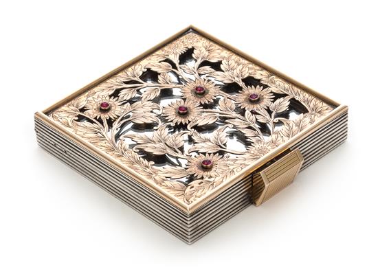 Appraisal: Sale Lot A French Silver Rose Gold and Ruby Compact