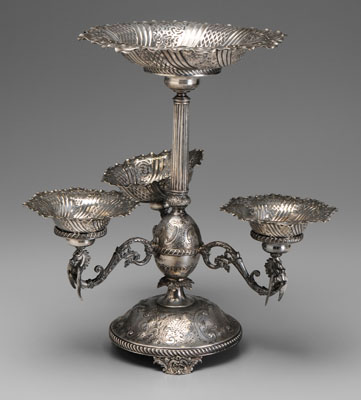 Appraisal: Silver-plated epergne three arms with winged hors