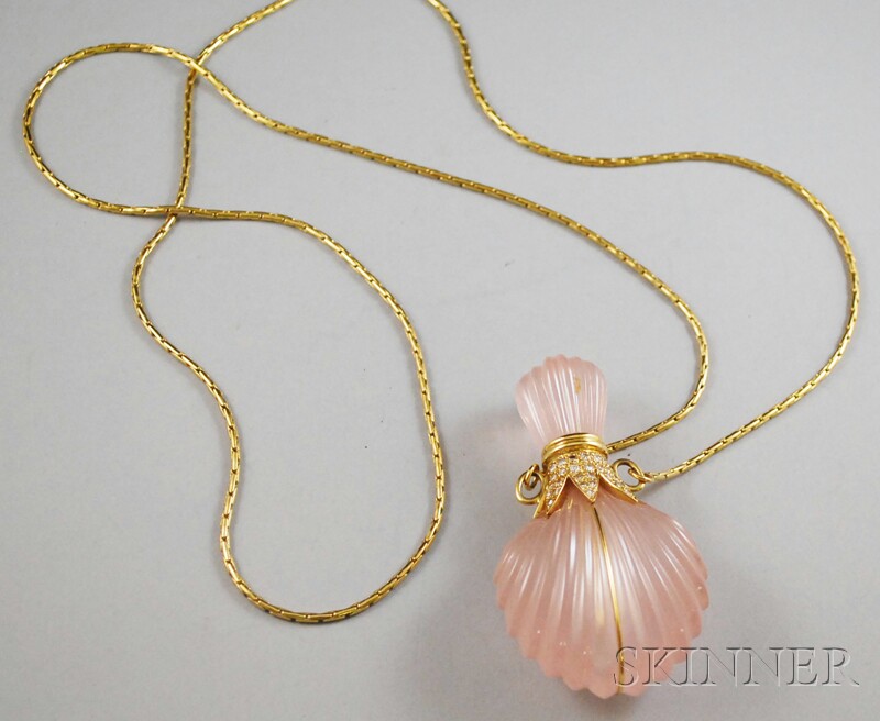 Appraisal: Carved Rose Quartz kt Gold and Diamond Perfume mounted as