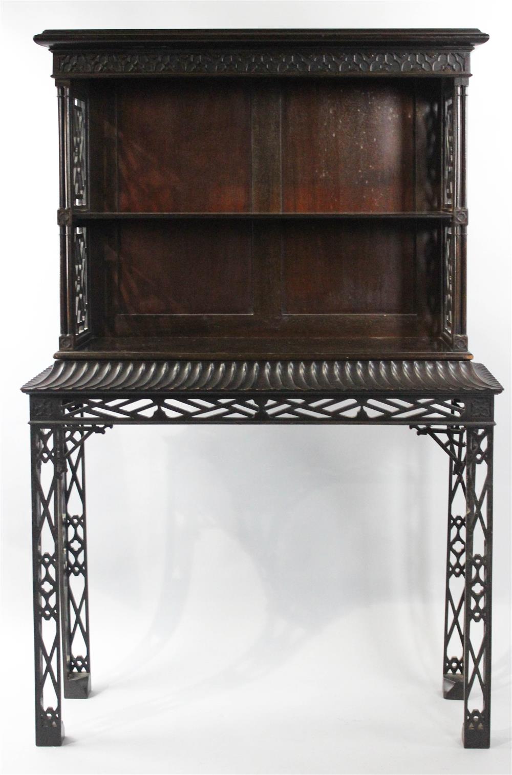 Appraisal: EDWARDIAN CARVED AND PIERCED CHINESE CHIPPENDALE STYLE OPEN BOOKCASE ON