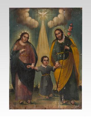 Appraisal: Spanish Colonial retablo The Holy Family unsigned oil on tin