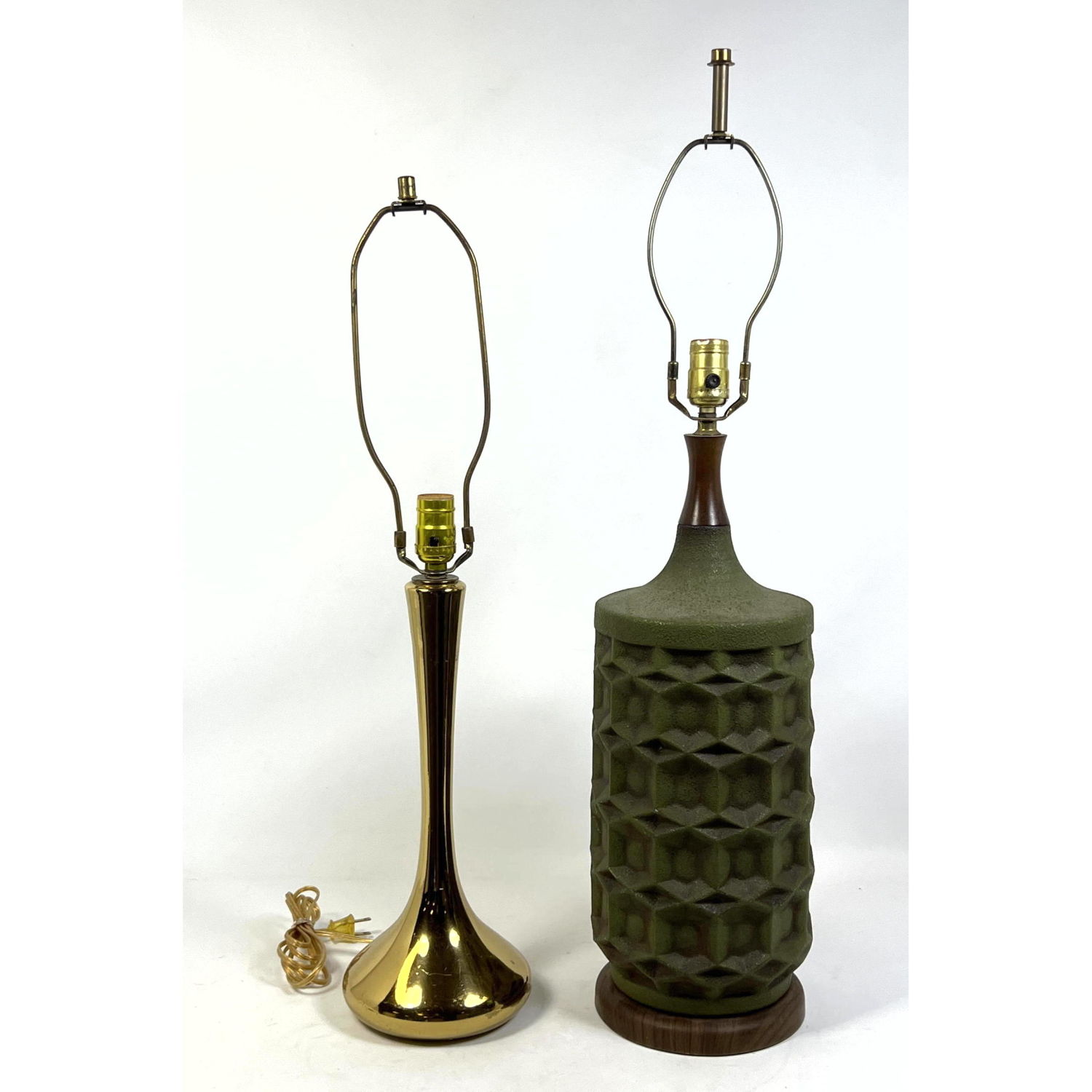 Appraisal: pc Modern Table Lamps Patterned relief green Lamp Brass Tone