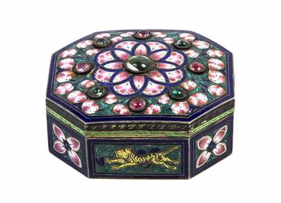 Appraisal: A Gilt and Enameled Box of octagonal form having a