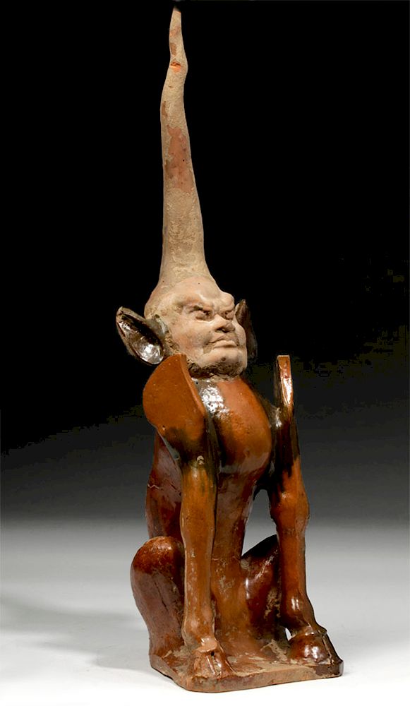 Appraisal: Tall Chinese Tang Sancai Glazed Pottery Earth Spirit Originally Listed