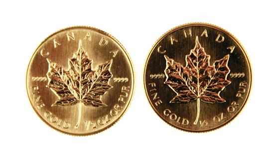 Appraisal: Canadian and Gold Maple Leaf coins obverse with portrait of