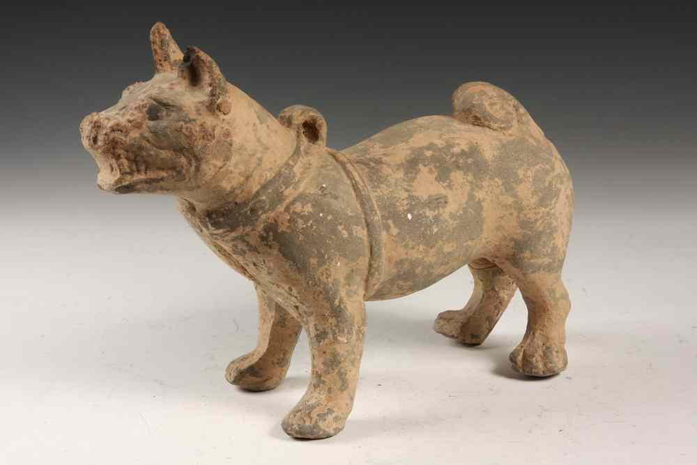 Appraisal: HAN FIGURINE - Chinese Pottery Figurine of a Dog Han