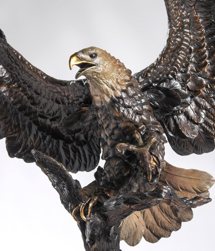 Appraisal: LARGE BRONZE BALD EAGLE SCULPTURE Contemporary unsigned '' h x