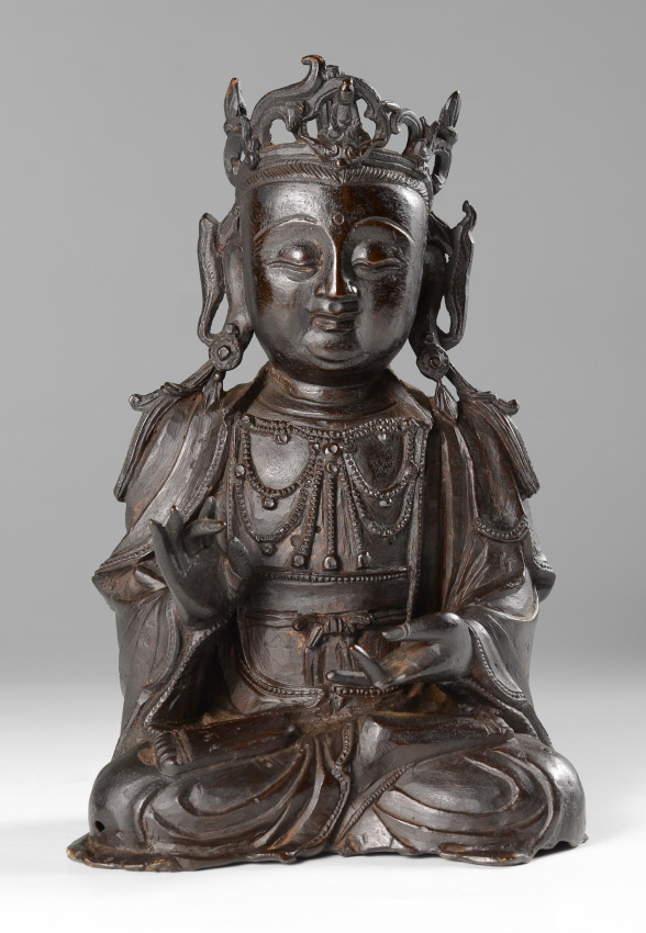 Appraisal: BRONZE SINO-TIBETAN SEATED BUDDHA Figure of a seated Buddha hollow